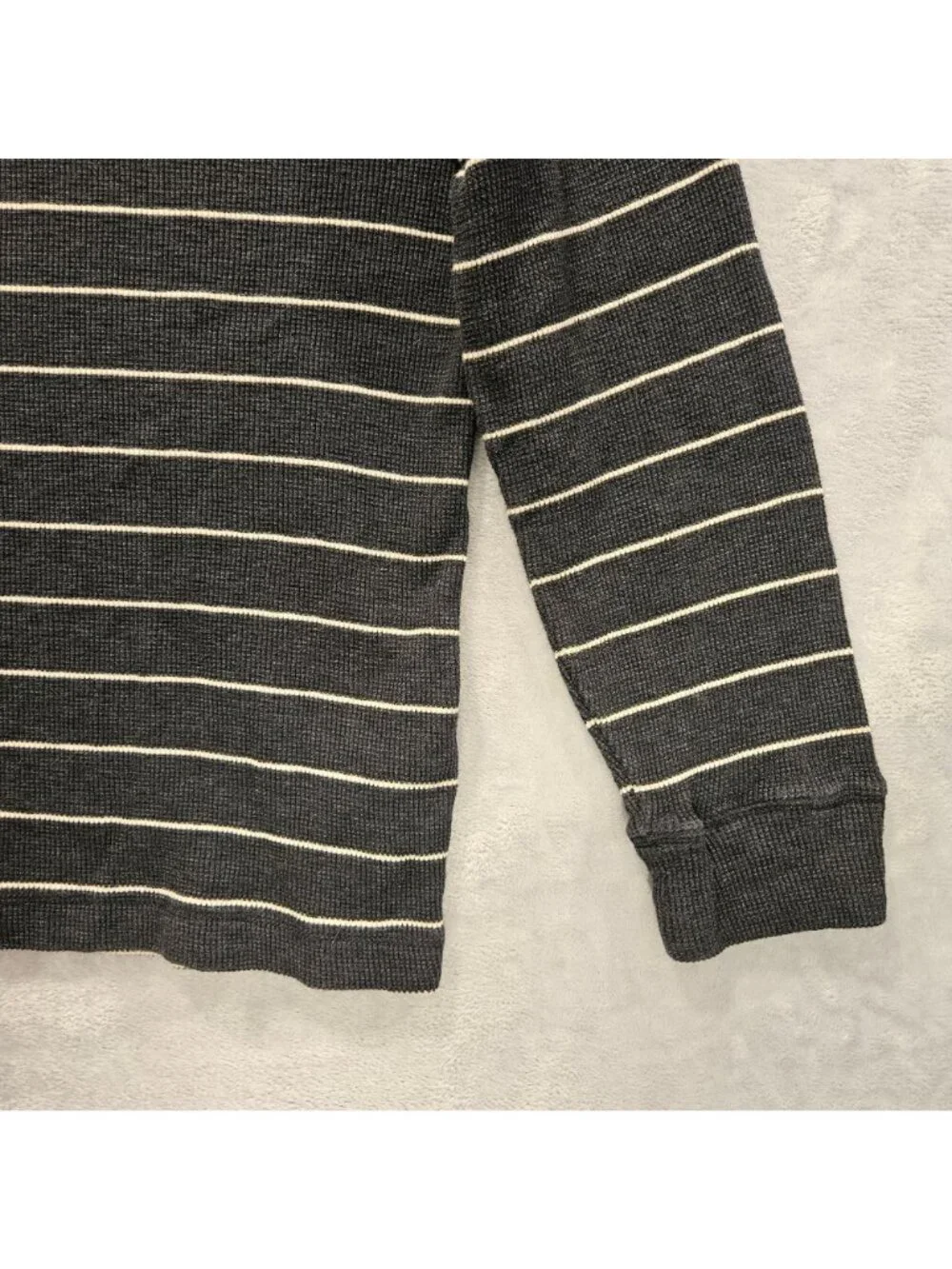 Banana Republic Pullover Mens XL Black White Stripe waffle knit crew neck casual